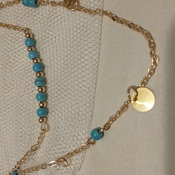 Turquoise and Gold 2 Strand Layered Necklace! - Picture 4 of 5
